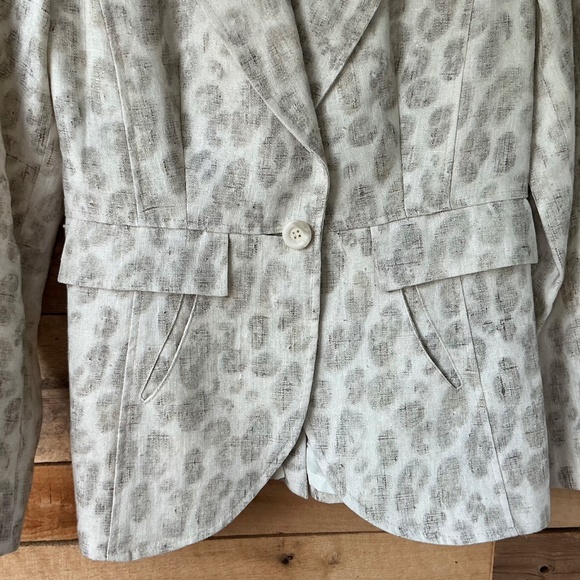 Alberto Makali Size 10 Cream Tan Linen Jacket Blazer Abstract Print USA Made - Picture 2 of 14